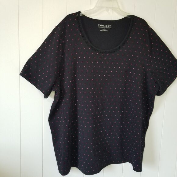 Catherines Top Women Plus 2X 22/24W Black Red Hearts Short Sleeve - Picture 2 of 9